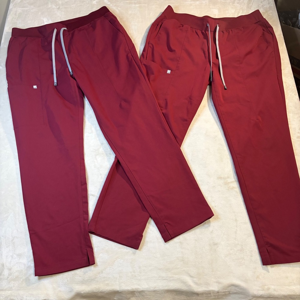 Fabletics Women Burgundy Scrub Pants Set of 2 XL Regular Drawstring Straight Leg